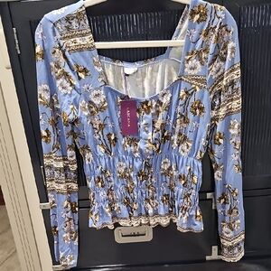 Lascana Blue Floral Women's Blouse NWT